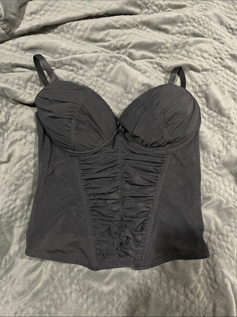 Vintage French Black Ruched Bustier Top - Woment